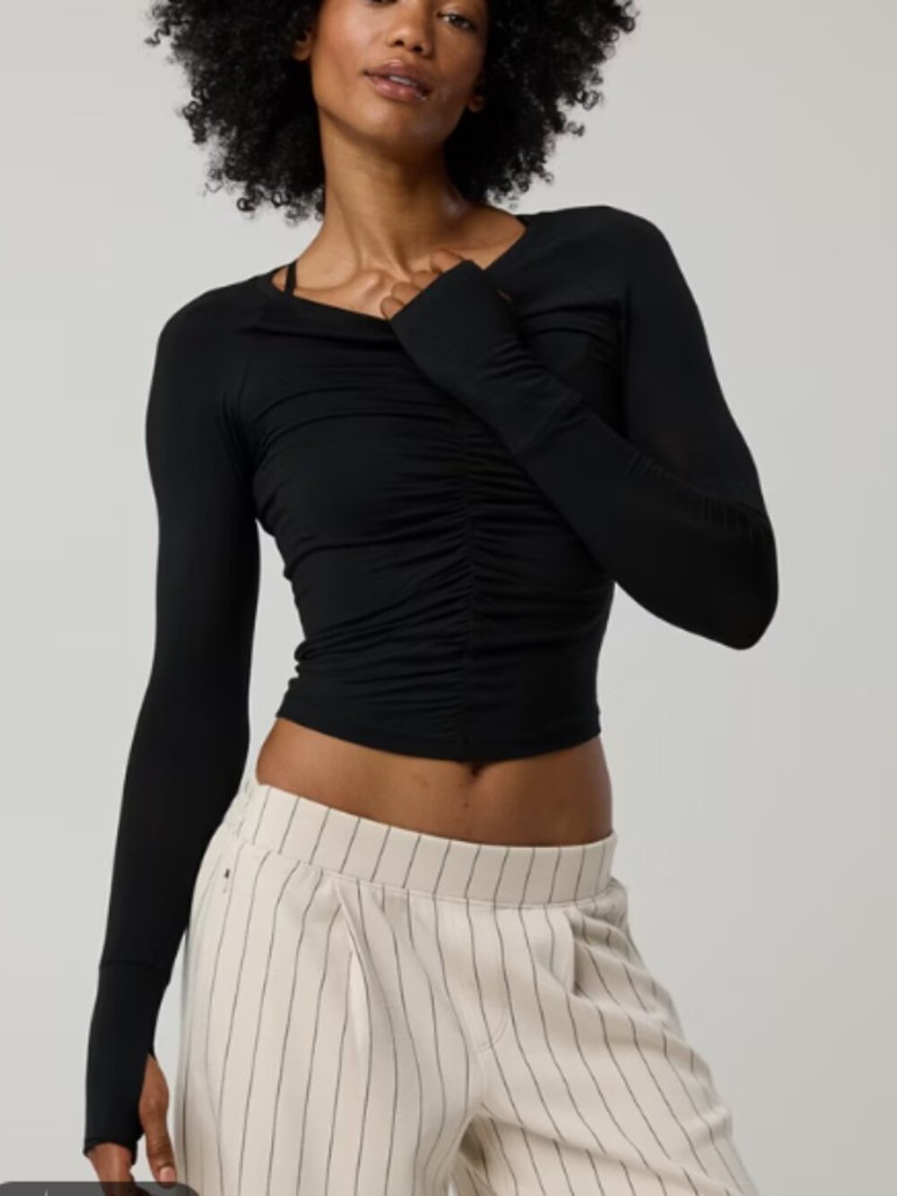 OFFLINE By Aerie Thumbs Up Ruched Long Sleeve T-Shirt- Large